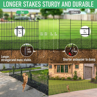 10 Panels Garden Fence Dog Fence Outdoor for Yard, 32in H x 23.6ft L Rustproof Metal Fencing with