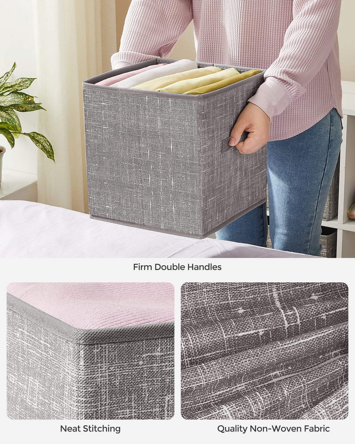 SONGMICS Storage Cubes, 11-Inch Non-Woven Fabric Bins with Double Handles, Set of 6, Closet
