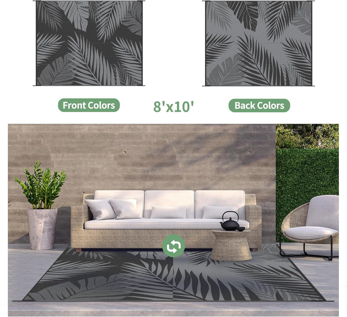GENIMO Outdoor Rug 8' x 10' Waterproof for Patios Clearance, Reversible Outdoor Plastic Straw