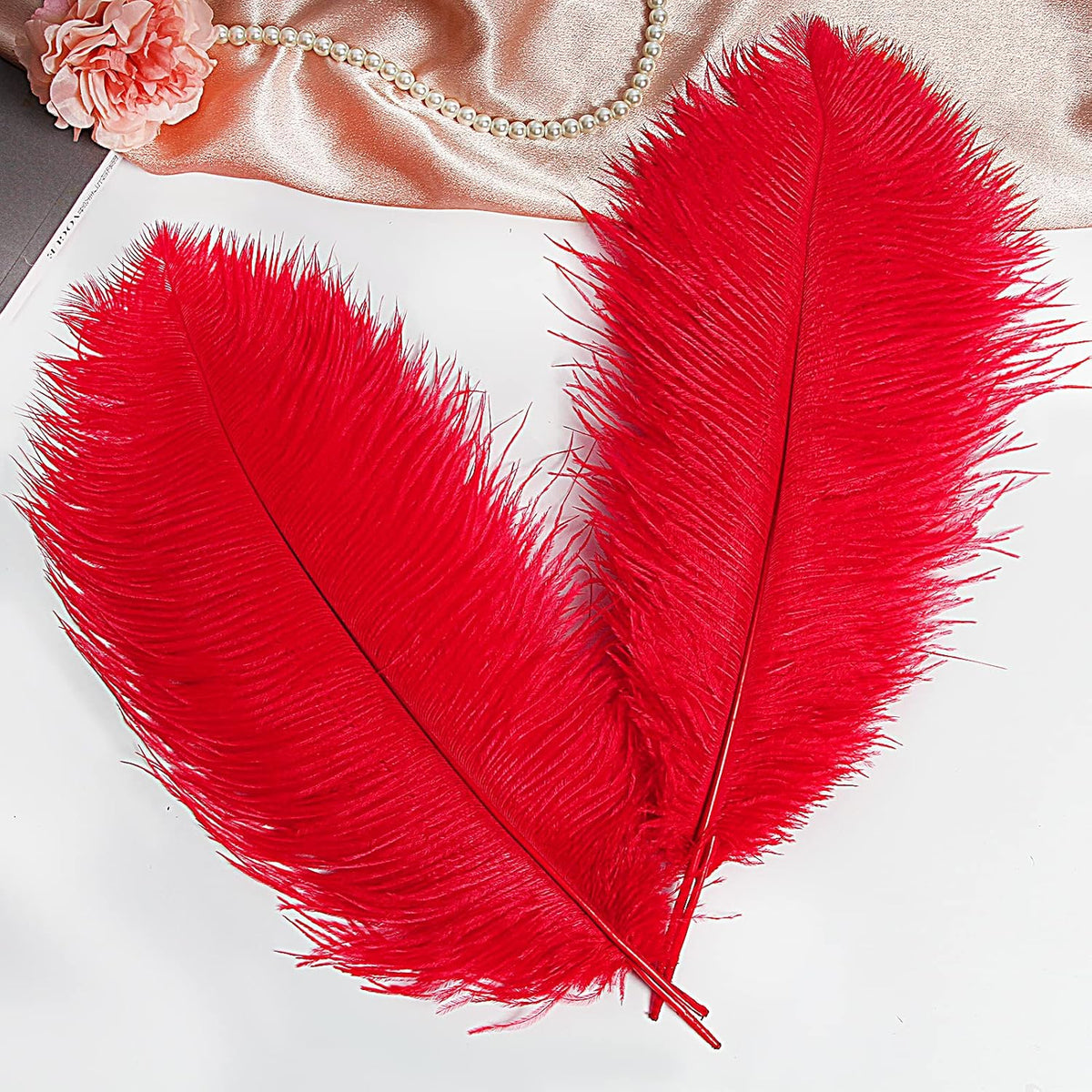 THARAHT Red Ostrich Feathers 12pcs Large Natural Bulk 16-18Inch 40cm-45cm for Wedding Party