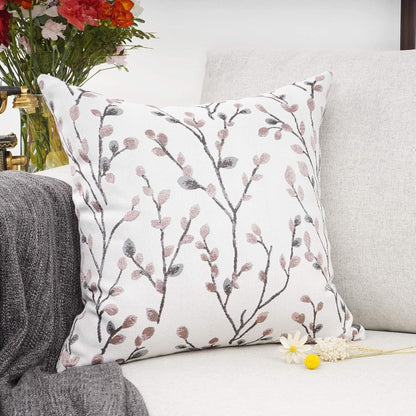 YOUR SMILE Classical Embroidery Jacquard Pink Leaf Pattern Square Decorative Throw Pillow Case