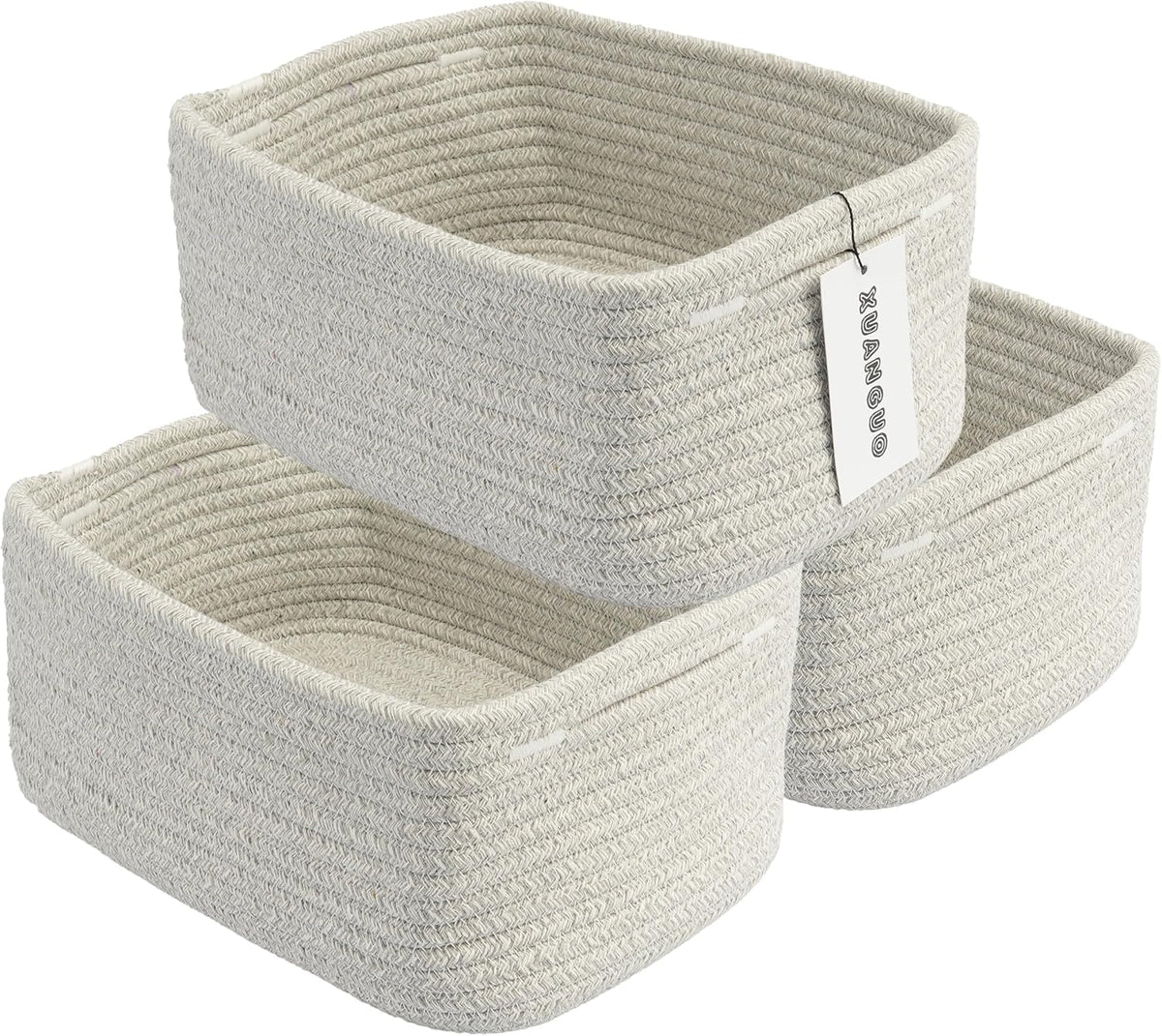 Small Woven Storage Baskets 12“X8”X5“ Decorative Rope Bins for Organizing Shelves, Closets, and