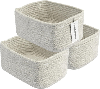 Small Woven Storage Baskets 12“X8”X5“ Decorative Rope Bins for Organizing Shelves, Closets, and