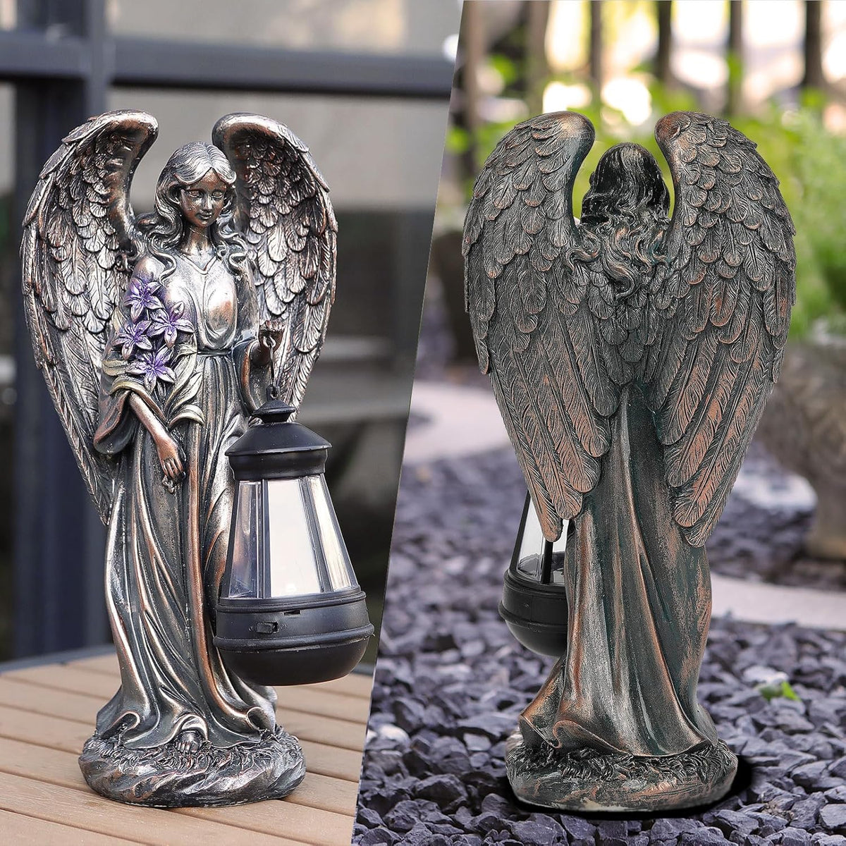 Solar Angel Outdoor Garden Decor Statues – 13.2 inches Solar Outdoor Sculptures for Outside Yard