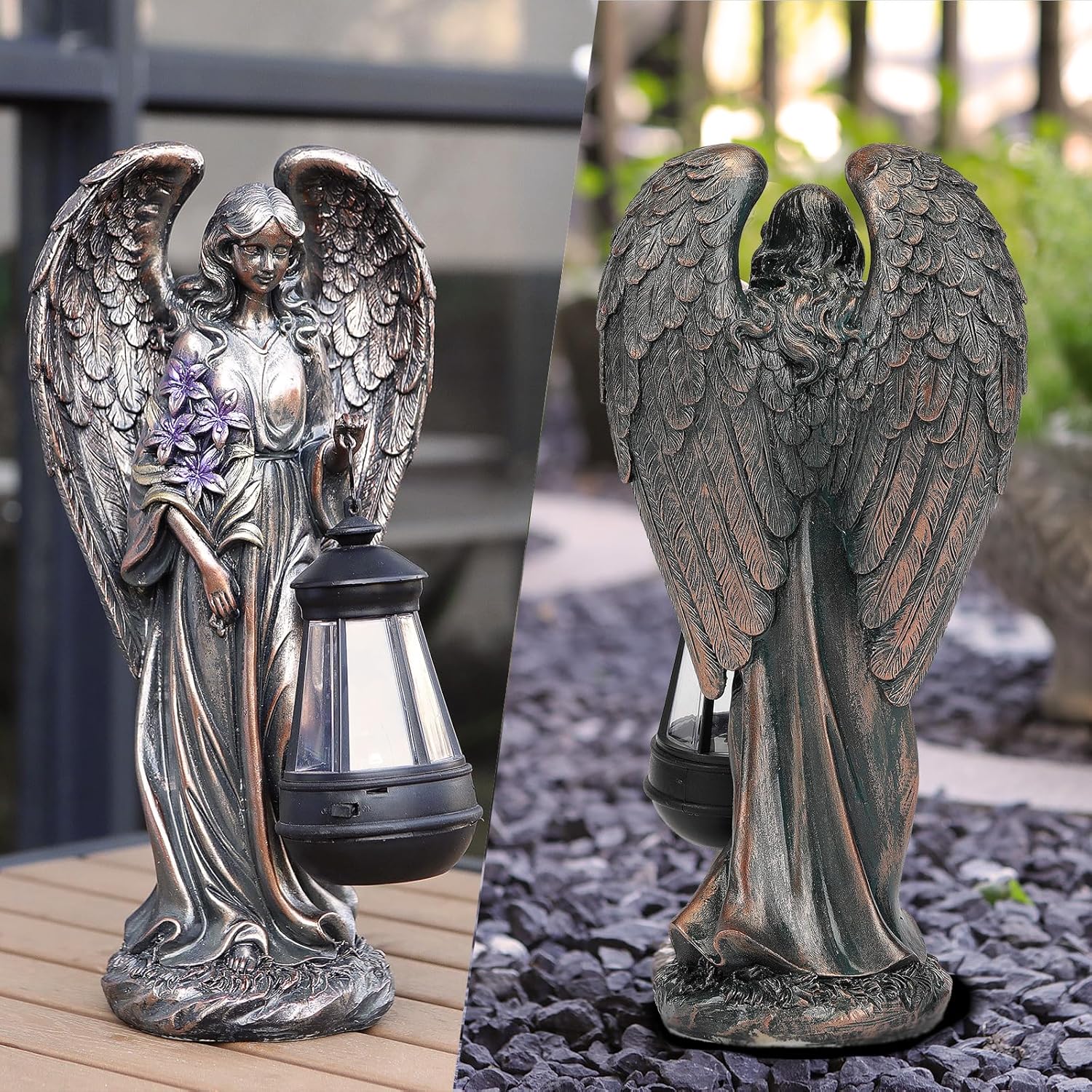 Solar Angel Outdoor Garden Decor Statues – 13.2 inches Solar Outdoor Sculptures for Outside Yard
