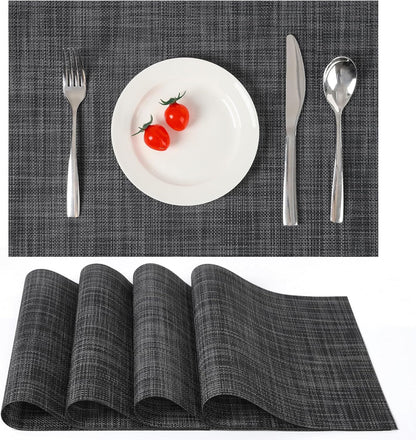 Myir JUN Placemats Set of 4, Vinyl Woven Placemats Place Mats Indoor Set of 4 Washable Table Mats