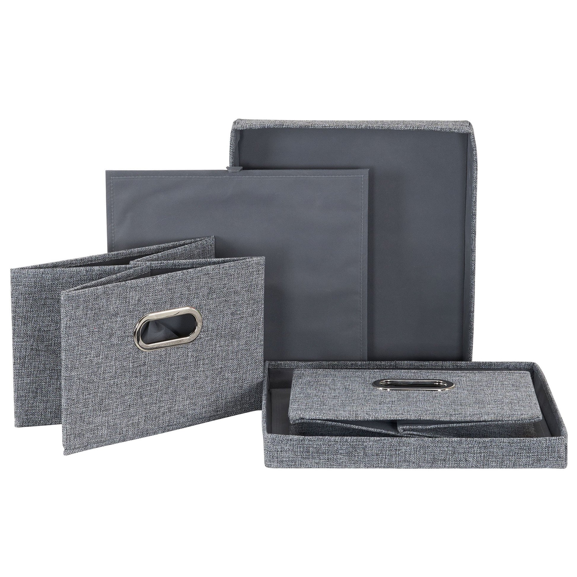 Household Essentials Storage Bin Set with Lids with Textured Linen Look Fabric, Chromed Grommet