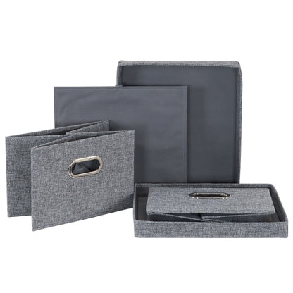 Household Essentials Storage Bin Set with Lids with Textured Linen Look Fabric, Chromed Grommet