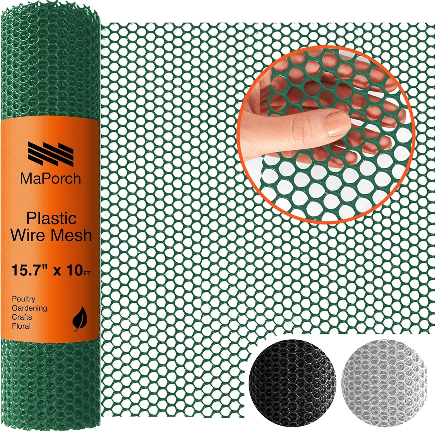 MaPorch Plastic Wire Mesh Fence - Hunter Green, 15.71" x 10 ft - Plastic Chicken Wire Fencing for