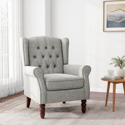 Accent Chair, Upholstered Armchair with Button Tufted High Back & Solid Wood Legs, Comfy Wingback
