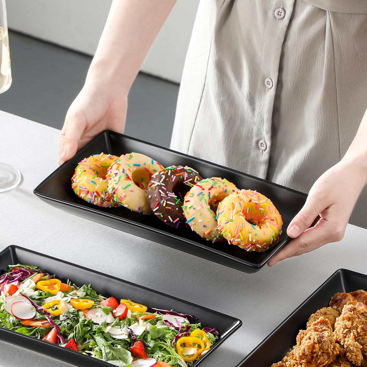 MALACASA 3 Tier Serving Trays for Party, Stoneware Serving Platters and Trays, 12 Inch Tiered Tray