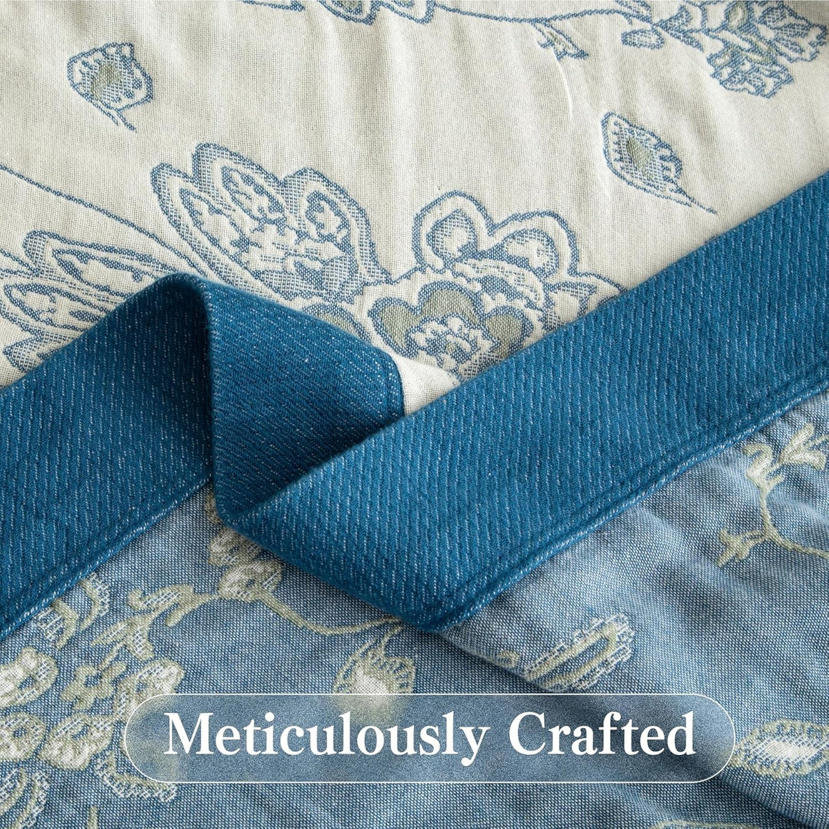 Boho Throw Blanket Twin Size, Soft Cozy Cotton Muslin Quilt Blanket for Bed Decor, Floral Patterned