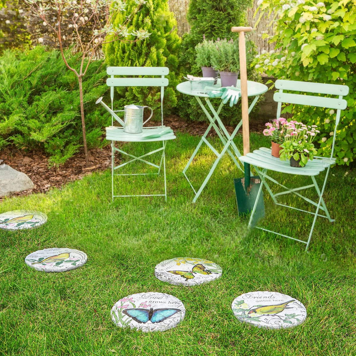 Sungmor 3PC Pretty Garden Stepping Stones, 9.5" Large Concrete Decorative Stones with Beautiful