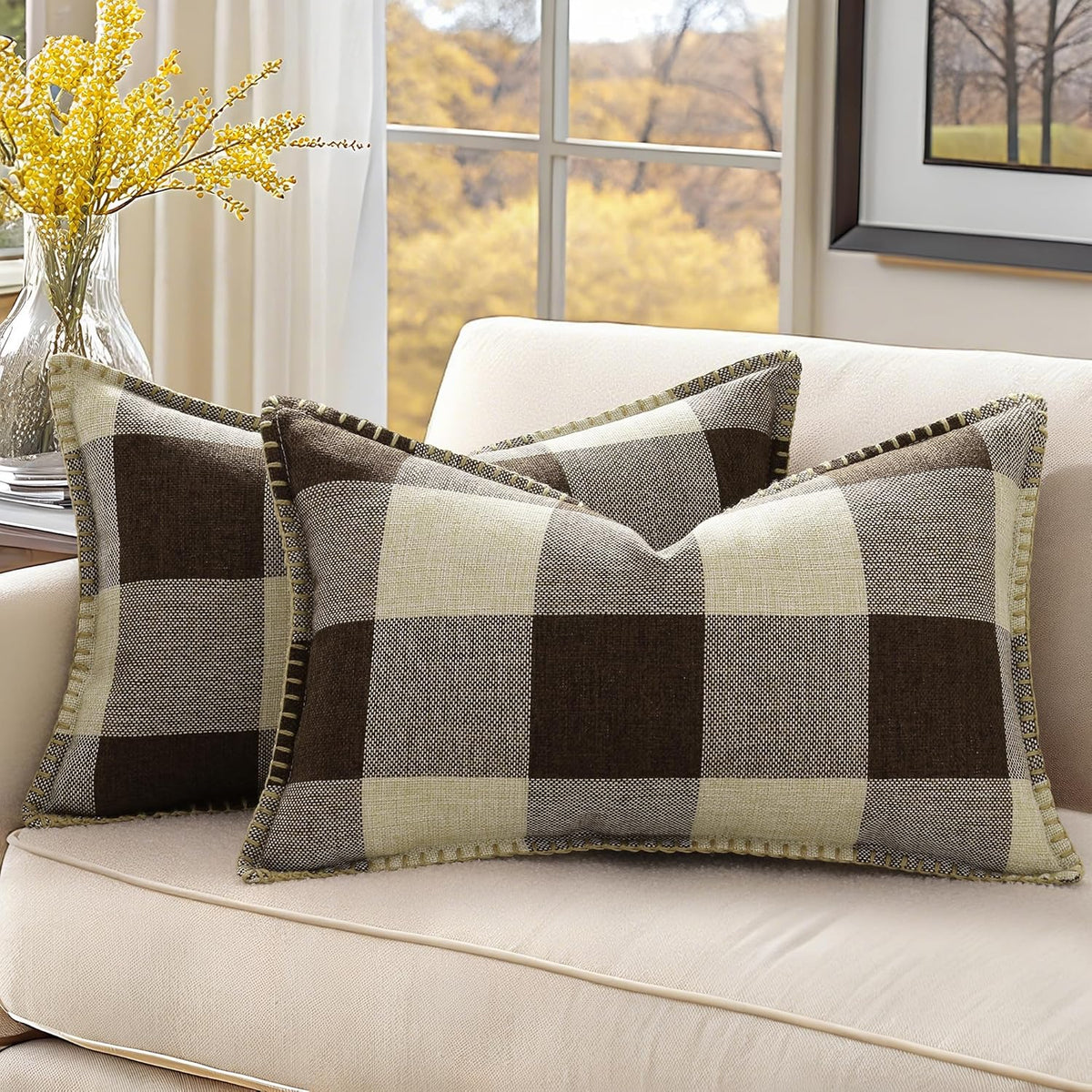 decorUhome Buffalo Plaid Check Throw Pillow Covers 12x20 Set of 2, Outdoor Lumbar Decorative