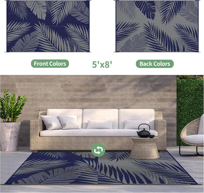 GENIMO Outdoor Rug 5' x 8' Waterproof for Patios Clearance, Reversible Outdoor Plastic Straw