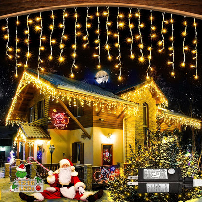 Warm White Christmas Lights Outdoor - 99ft 1216 LED 8 Modes Hanging Dripping Icicle String Lights