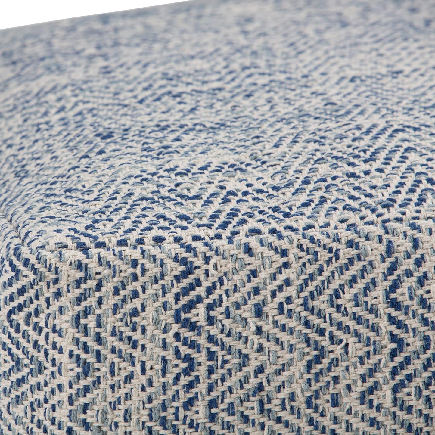 SIMPLIHOME Nate 20-inch Wide Square Pouf in Patterned Denim Mélange, Handwoven Boho-Style Cotton