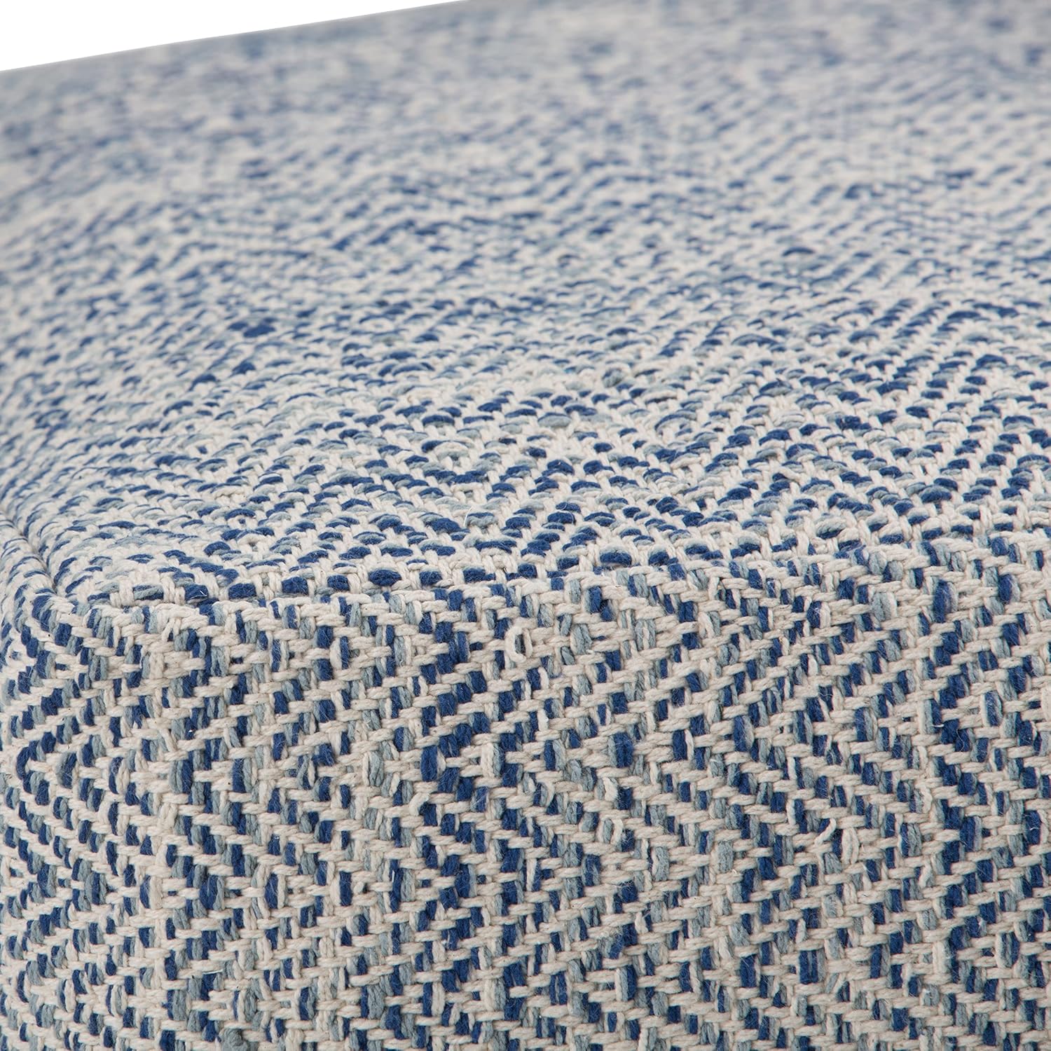 SIMPLIHOME Nate 20-inch Wide Square Pouf in Patterned Denim Mélange, Handwoven Boho-Style Cotton