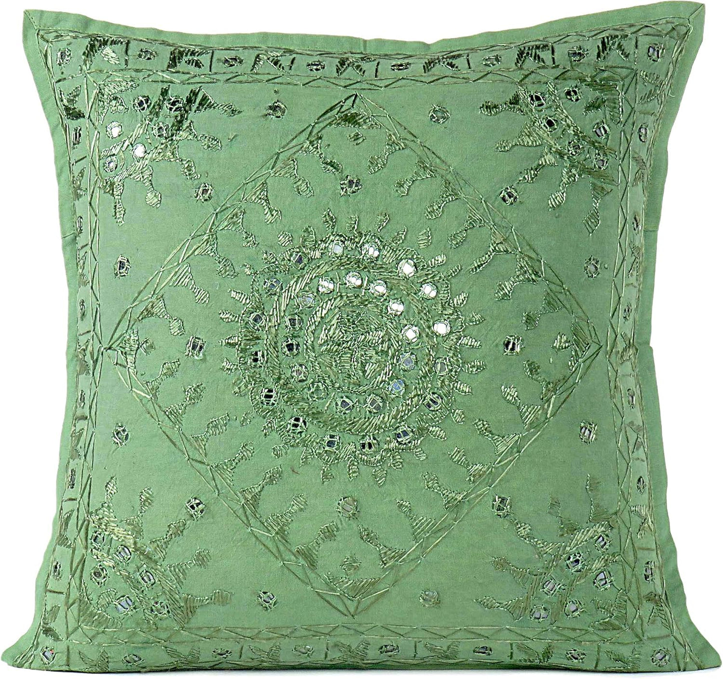 Eyes of India Embroidered Decorative Boho Throw Pillow Cover with Mirrors, Handmade Bohemian Accent