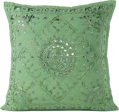 Eyes of India Embroidered Decorative Boho Throw Pillow Cover with Mirrors, Handmade Bohemian Accent