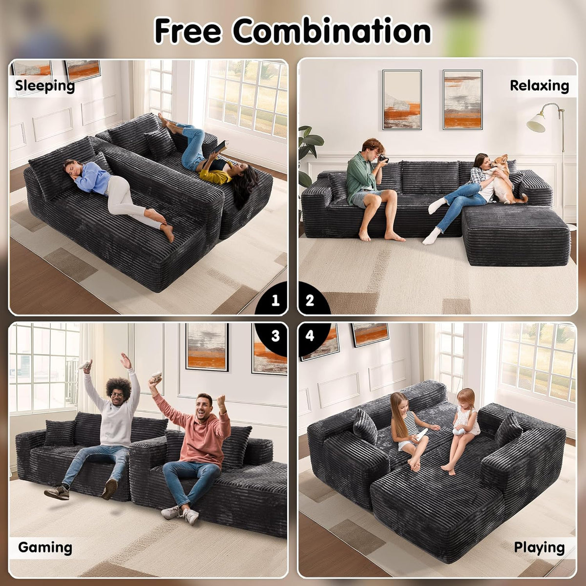 ovios 104" Cloud Sectional Couch with L-Shape Chaise,Modern Modular Sofa with Deep Seat