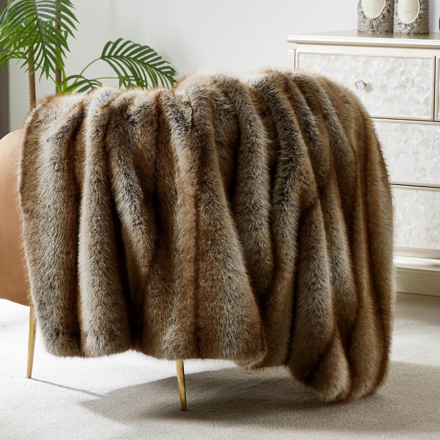DREAMNINE Premium Luxury Fuzzy Animal Skin Faux Fur Throw Blanket 50" x 60", Double Sided Soft Long