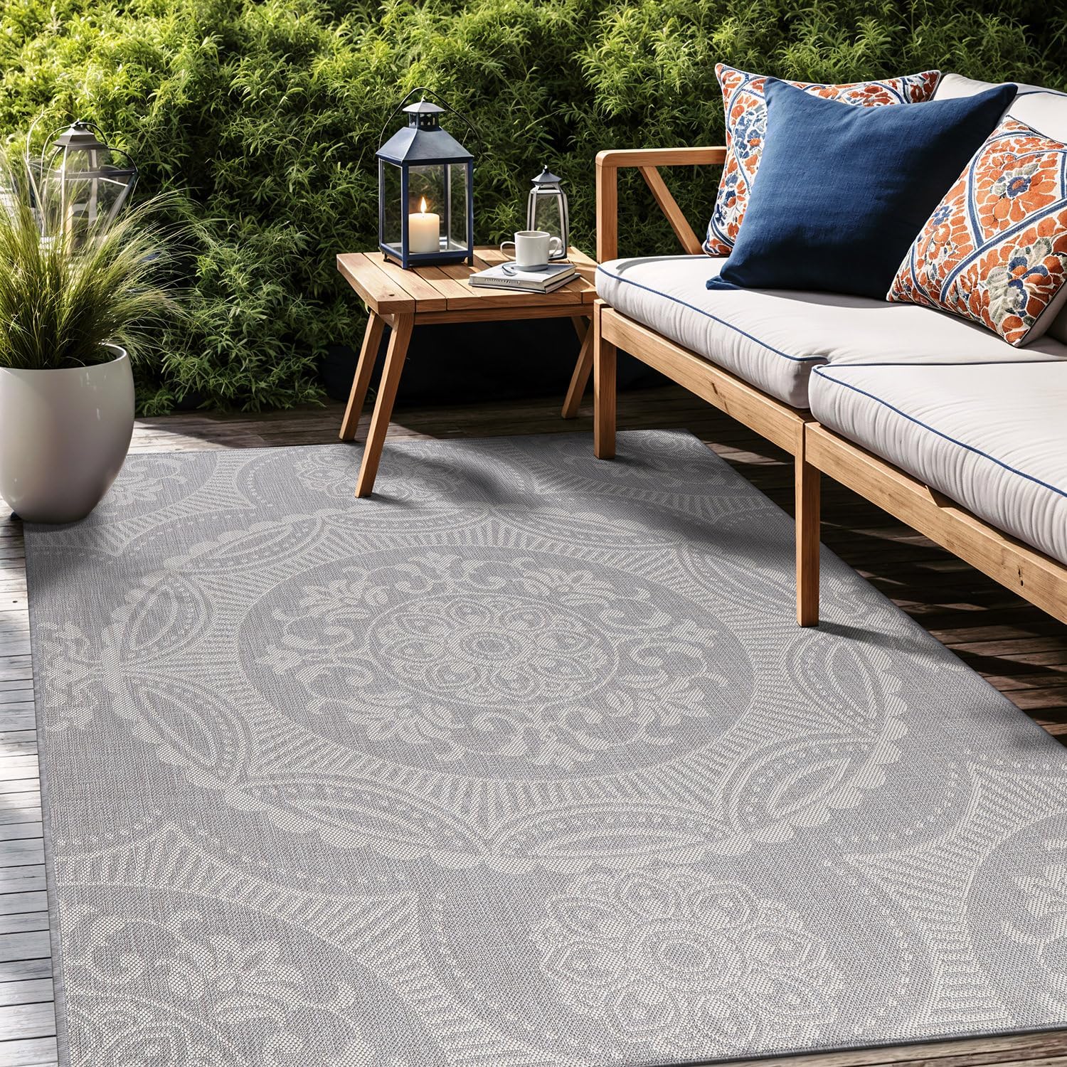 Medallion Outdoor Rug 10x14 Washable Outside Carpet for Indoor Patio Porch Waterproof Easy Cleaning