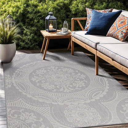 Medallion Outdoor Rug 10x14 Washable Outside Carpet for Indoor Patio Porch Waterproof Easy Cleaning