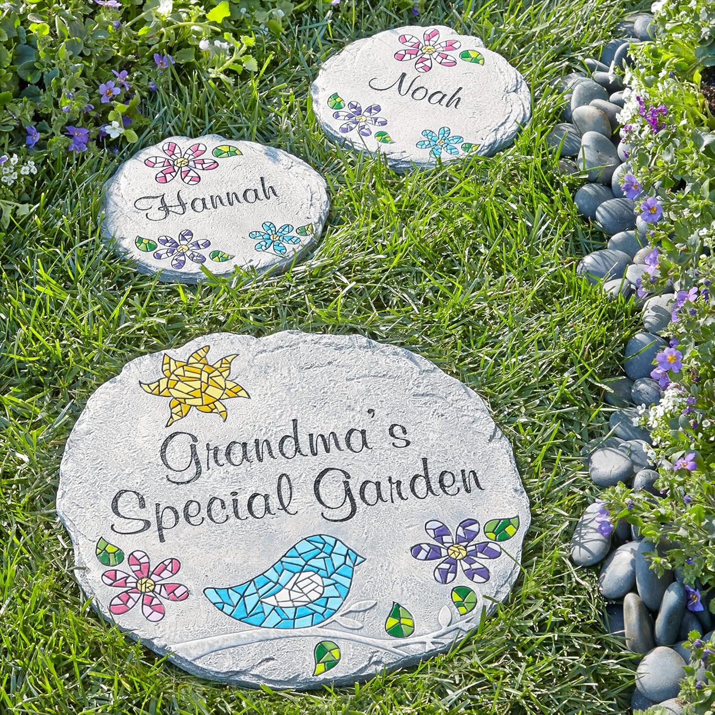 Let's Make Memories Personalized Mosaic Garden Stone - for Grandma, Mom - Large Stone - Personalize