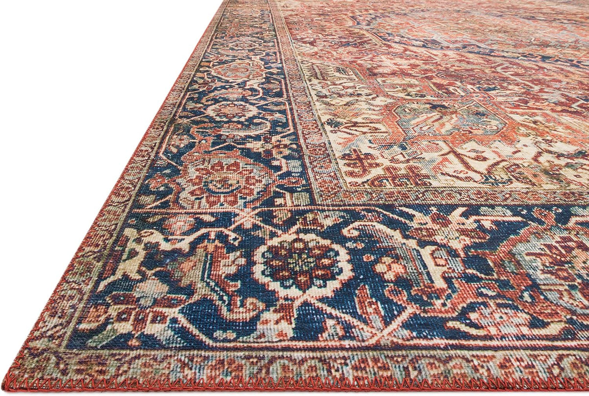 Loloi Layla Collection LAY-08 Red/Navy 5'-0" x 7'-6" .13" Thick Area Rug, Soft, Durable, Vintage