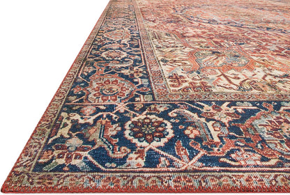 Loloi Layla Collection LAY-08 Red/Navy 5'-0" x 7'-6" .13" Thick Area Rug, Soft, Durable, Vintage