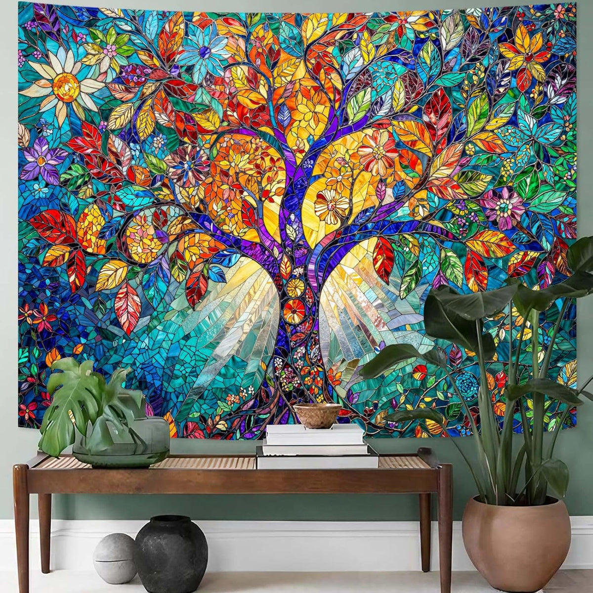 Lunerfex Tree of Life Tapestry Stained Glass Tapestry Wall Decor Tapestries for Bedroom Art