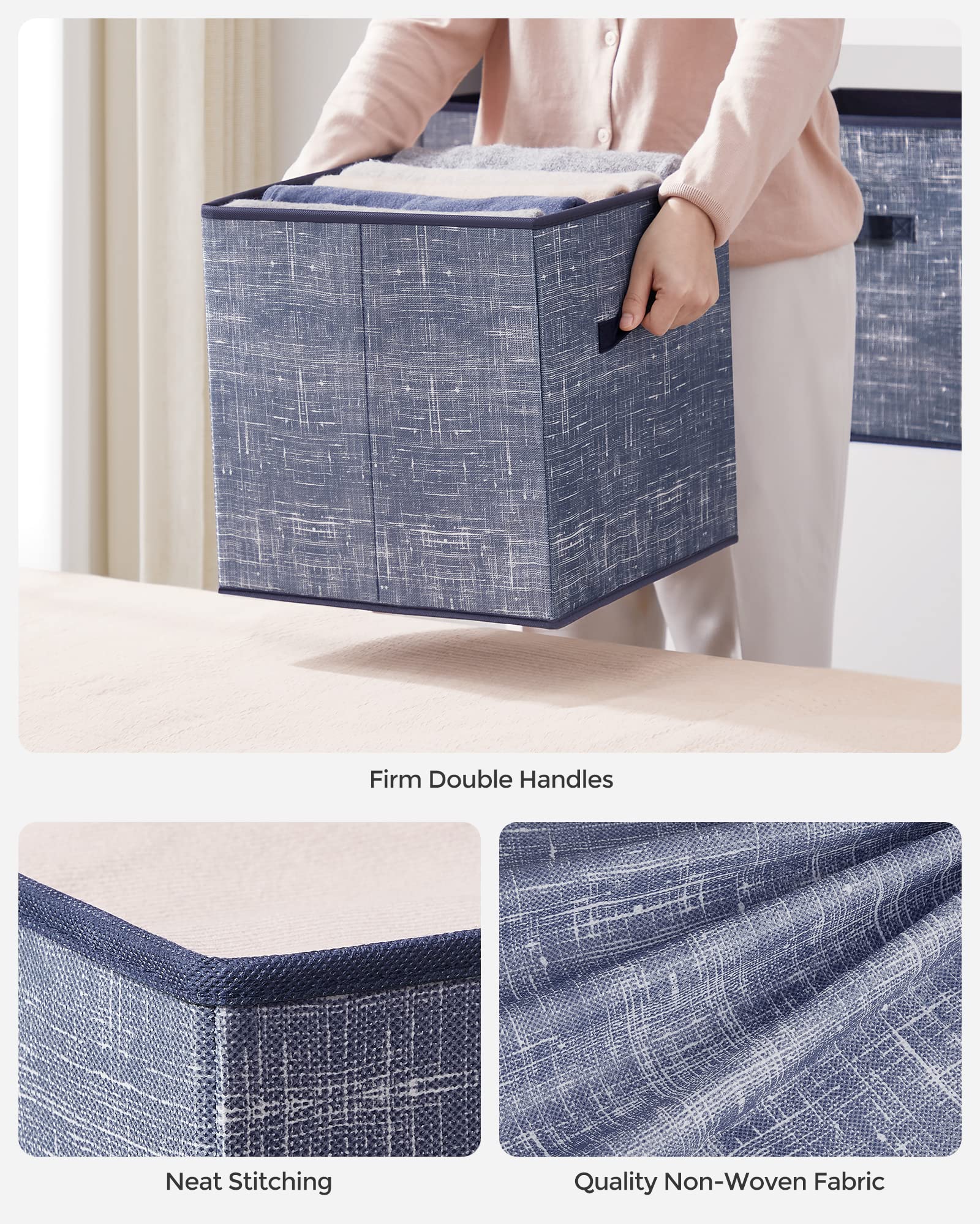 SONGMICS Storage Cubes, 11.8-Inch Non-Woven Fabric Bins with Double Handles, Set of 6, Closet