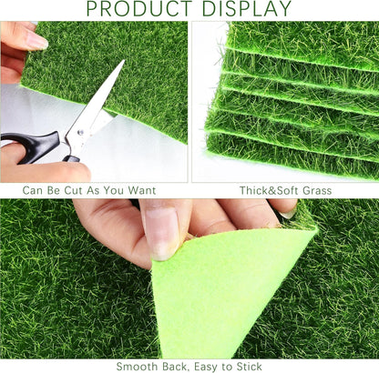 Elcoho 10 Pieces Fake Grass for Crafts Fairy Garden 6 x 6 Inches Artificial Garden Grass for