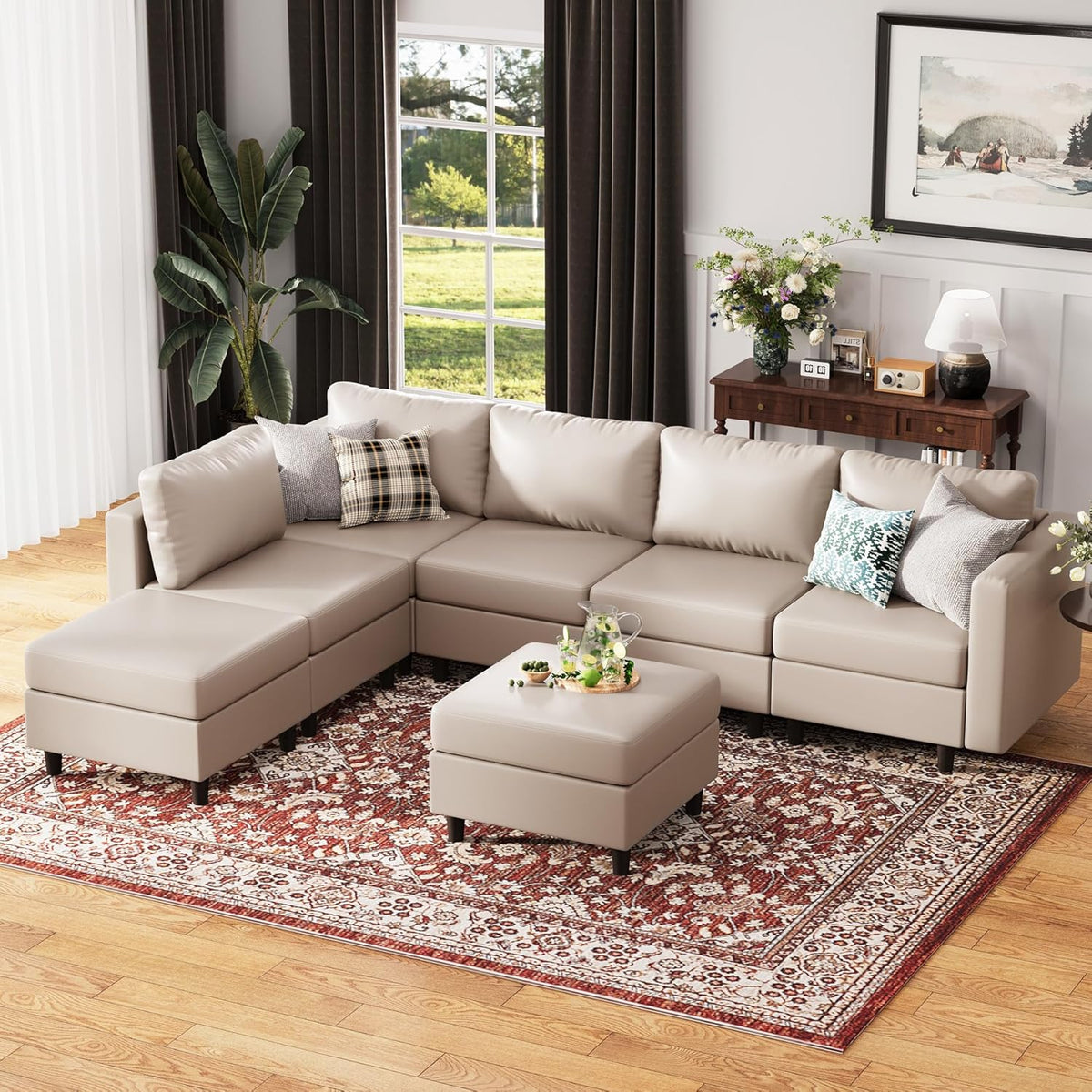 118.5" Faux Leather Modular Sectional Sofa, L Shaped Couch Set for Living Room, 7-Seater Comfy