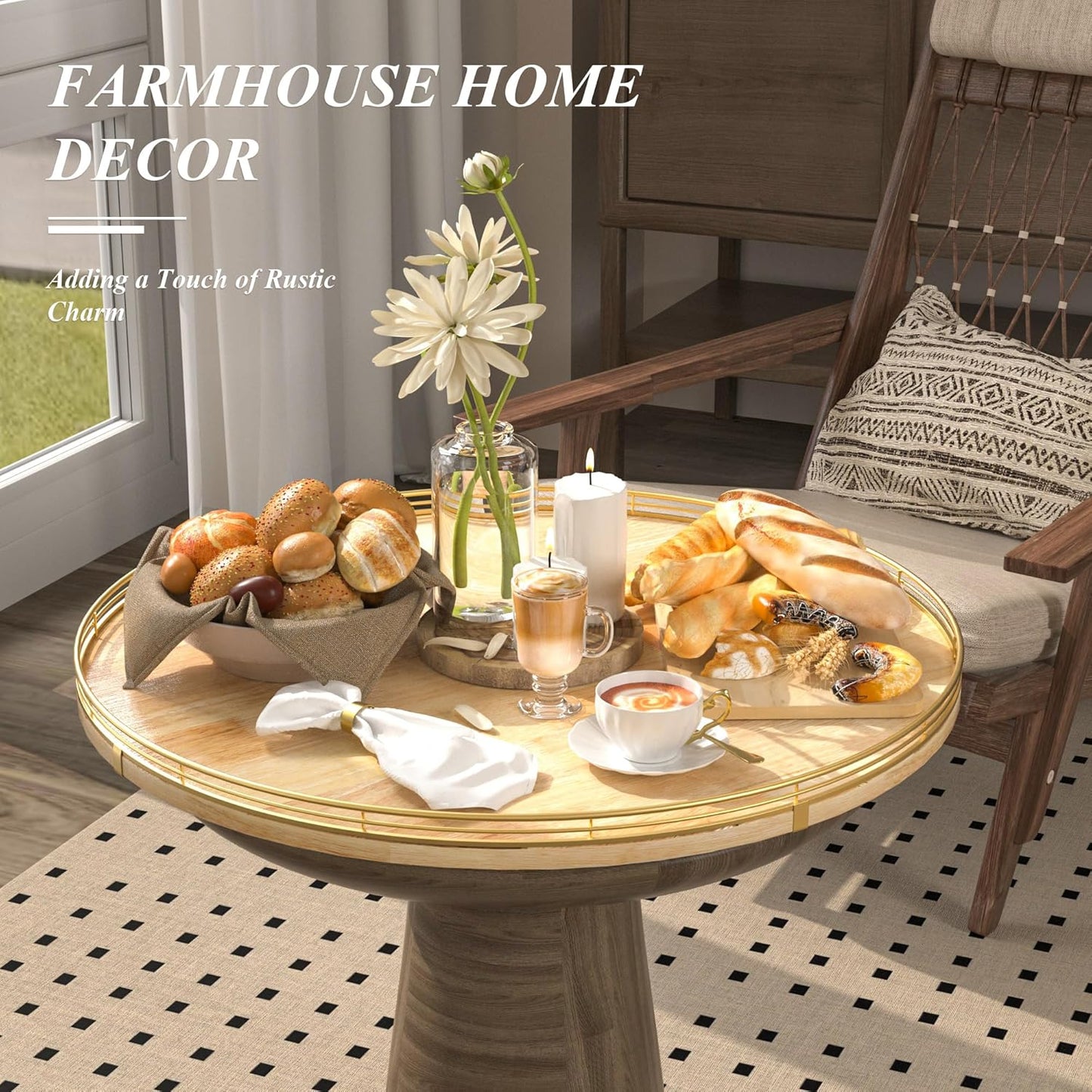 24 Inch Extra Large Lazy Susan Turntable - Premium Solid Oak Wood & Iron | Rustic Farmhouse