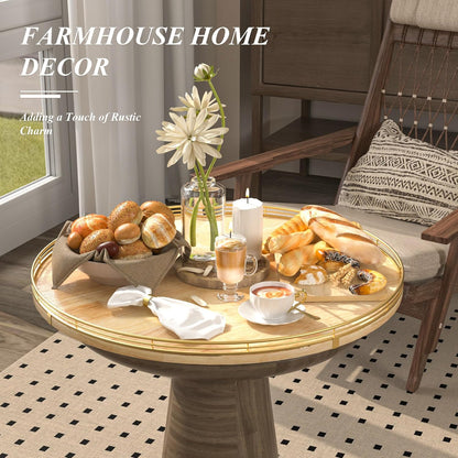 24 Inch Extra Large Lazy Susan Turntable - Premium Solid Oak Wood & Iron | Rustic Farmhouse