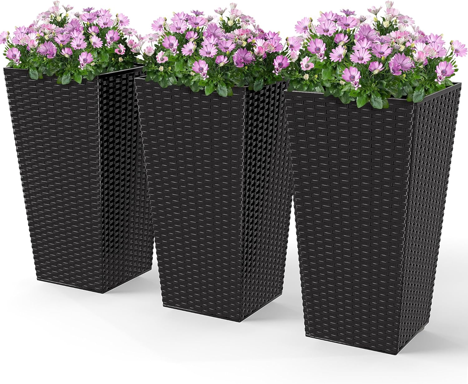 Outsunny Tall Planters for Outdoor Plants Set of 3, 24 in Taper Planters with Drainage Holes