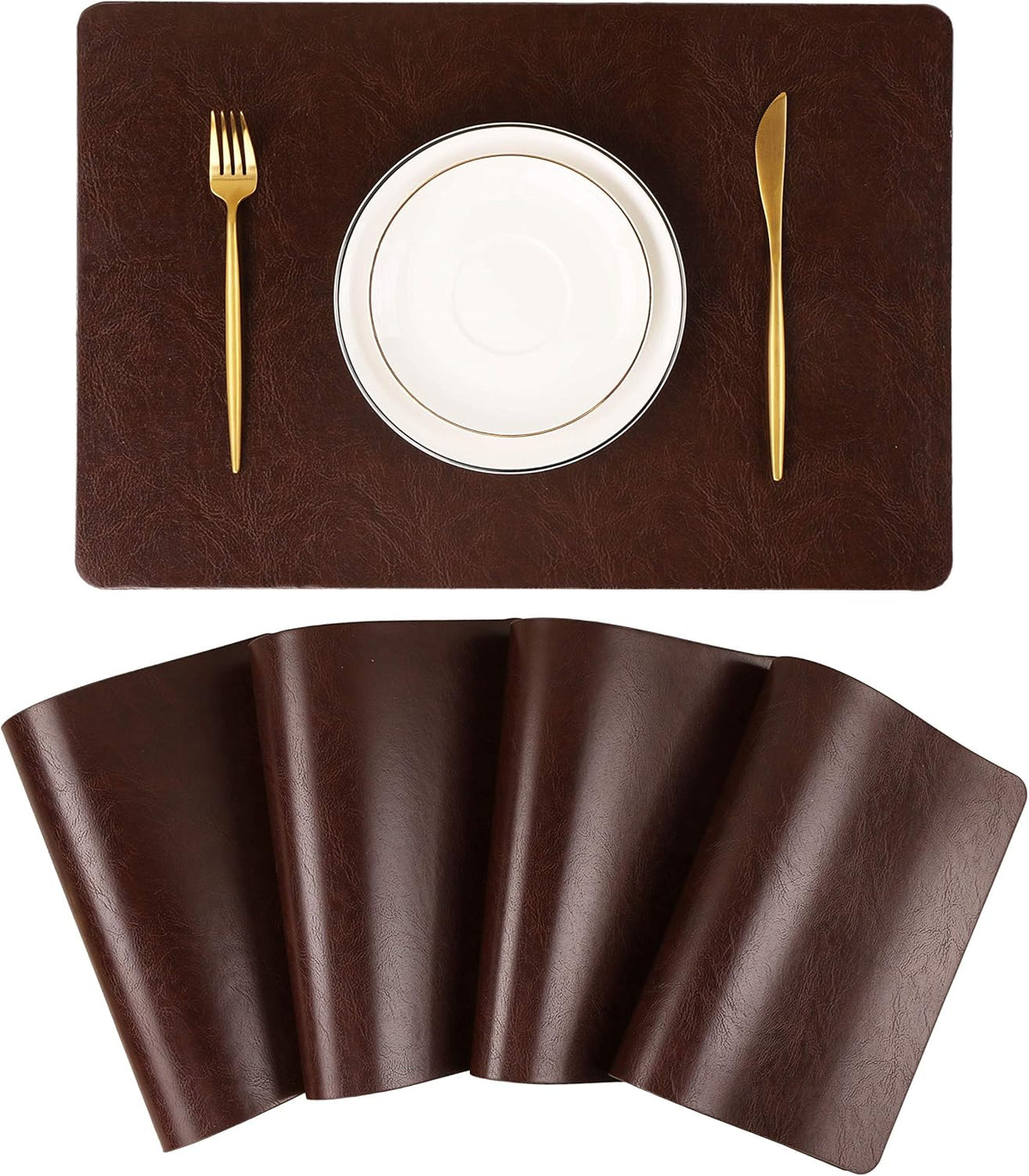 Faux Leather Placemats, Set of 4 PU Table Mats, Easy to Clean, Heat & Stain Resistant for Office