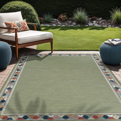 Beverly Rug Outdoor Rug 8x10 Modern Bordered Area Rugs for Indoor and Outdoor Patio Easy to Clean