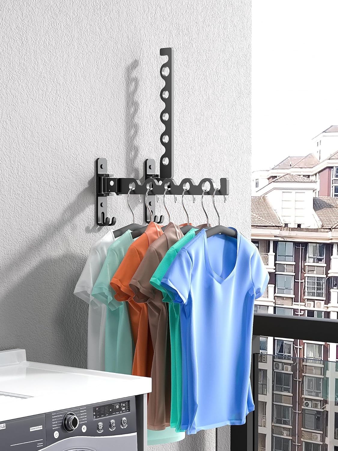 Dr.DJ Wall Hanger for Clothes, Coat Hanger Mounted Matte Black Retractable Clothes Drying Organizer