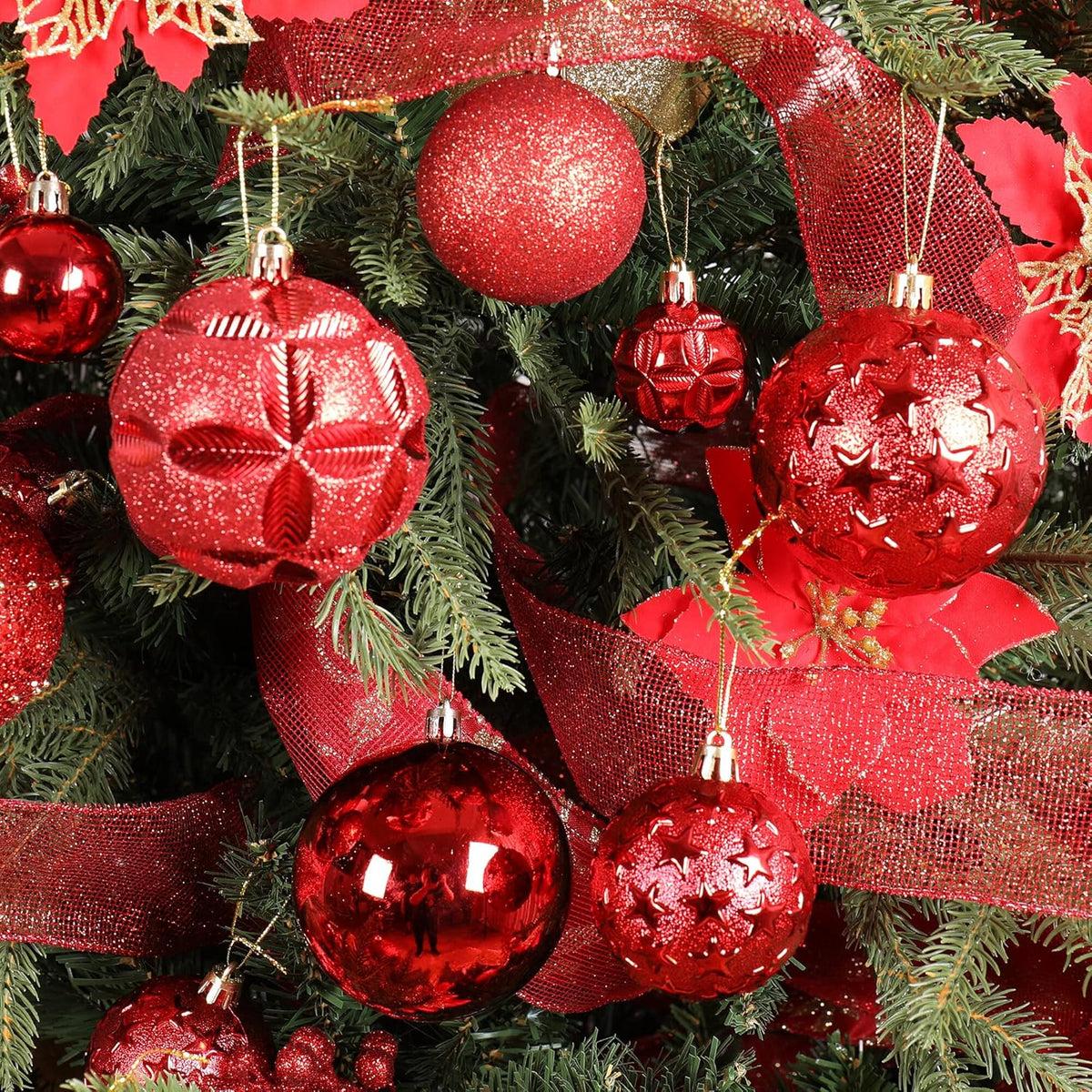 87ct Christmas Ball Ornaments Set Shatterproof Seasonal Hanging Decorations with Reusable Hand-held