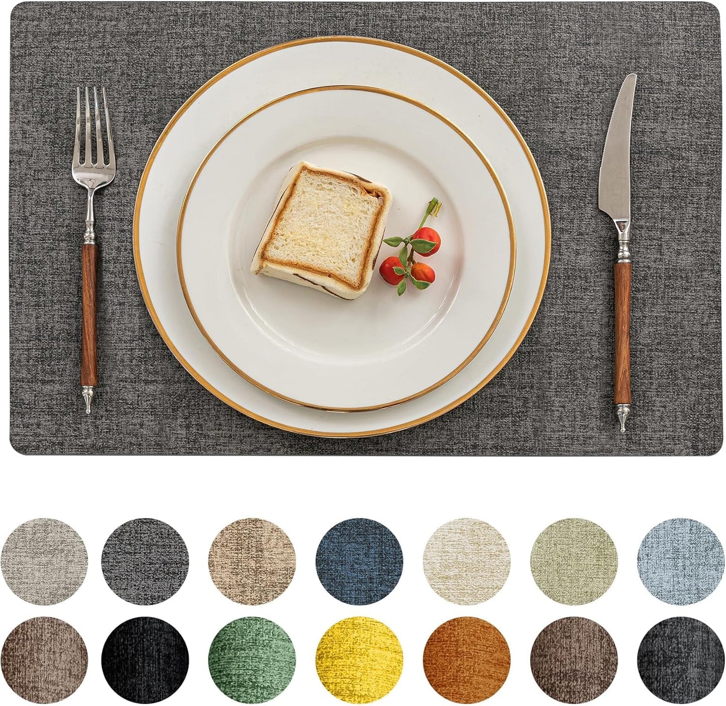 Romanstile Reversible Vinyl Placemats Set of 8, Faux Leather 100% Waterproof Oil-Proof Wipeable