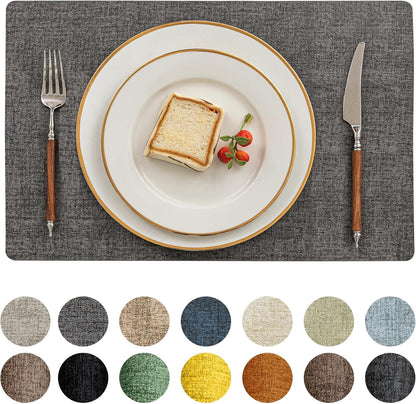 Romanstile Reversible Vinyl Placemats Set of 8, Faux Leather 100% Waterproof Oil-Proof Wipeable