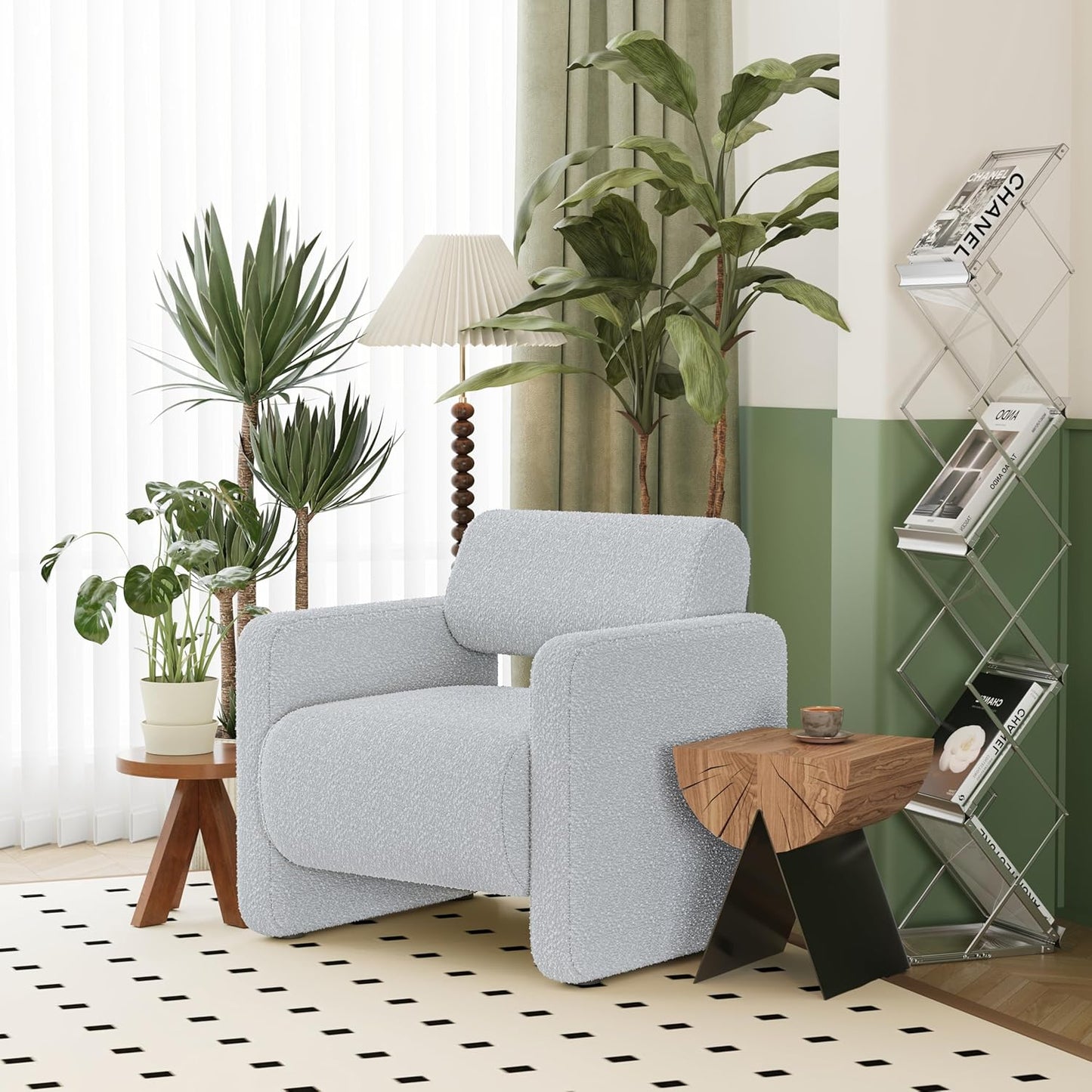 Accent Chair, Modern Boucle Fabric Armed Chair, Comfortable Single Sofa Chair for Living Room