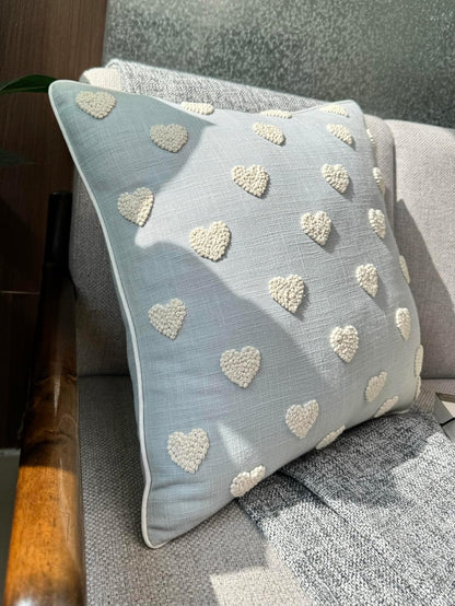 VAGMINE Hand Embroidered French Knotted Hearts Pillow Cover - 18x18 Inches Square - 100% Cotton