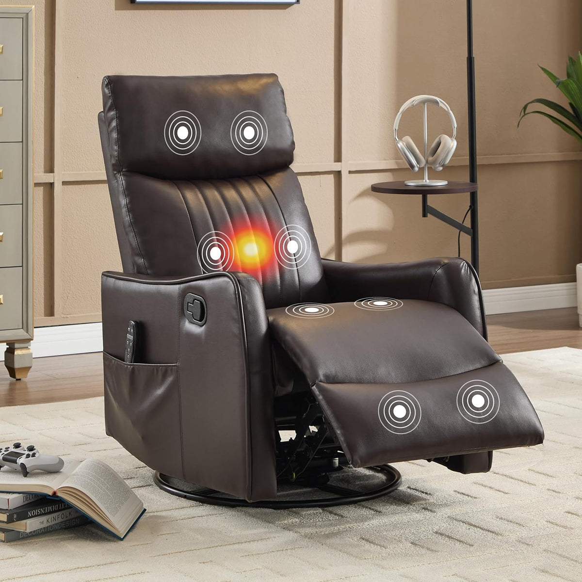 Manual Swivel Rocker Recliner Chair for Adults, Overstuffed Reclining Glider Chair for Nursing with