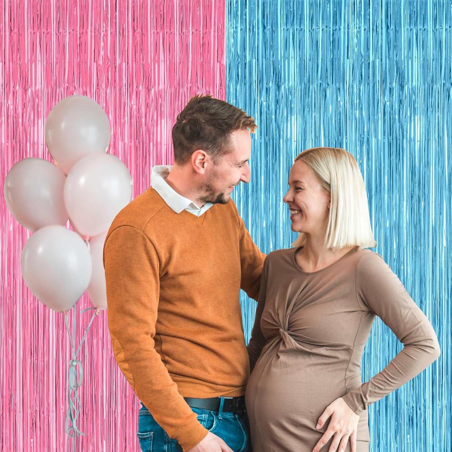 2 Pack Gender Reveal Decorations, 3.28 FT x 7.05 FT Pink and Blue Fringe Backdrop, Metallic Boy or