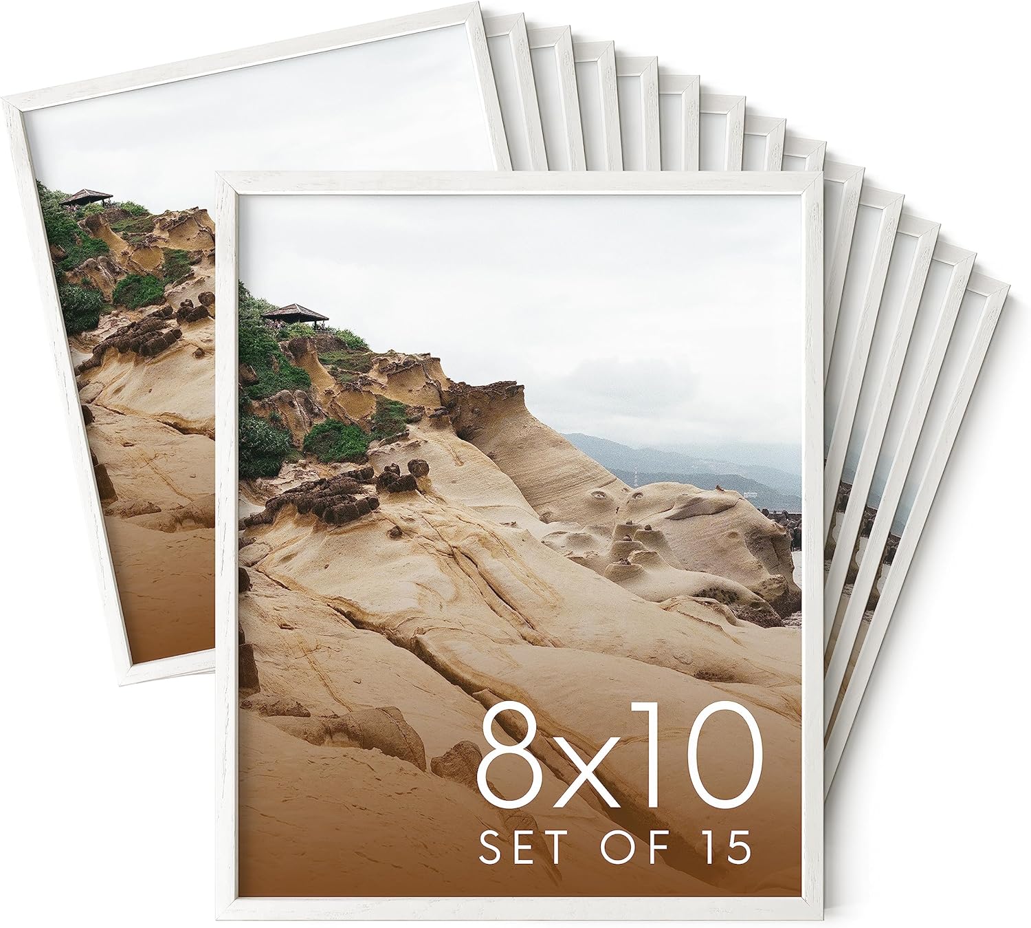 HAUS AND HUES 8x10 White Oak Wood Picture Frames Set of 15 - Premium Bulk Picture Frames 8x10