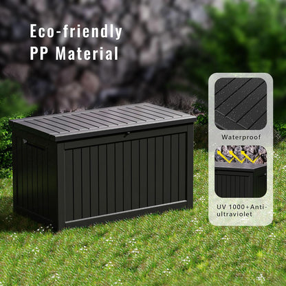DRATO 230 Gallon Deck Box, Outdoor Large Waterproof Resin Storage Box with Lockable Lid for Patio